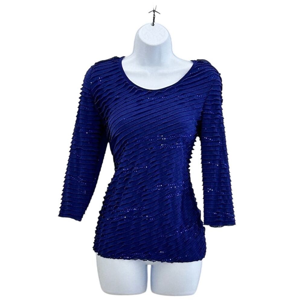 Kim Rogers Navy Ripple Blouse
